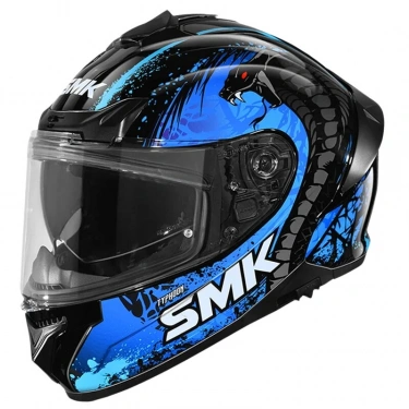 SMK TYPHOON REPTİLE SİYAH-MAVİ DRAGON KAPALI KASK(GÜNEŞ VİZÖRLÜ)