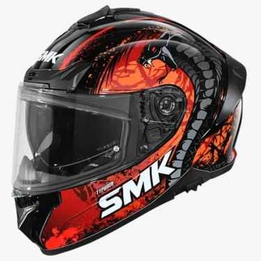 SMK TYPHOON REPTİLE SİYAH-GRİ-KIRMIZI DRAGON KAPALI KASK (GÜNEŞ VİZÖRLÜ)