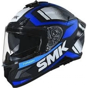 SMK TYPHOON THORN SİYAH-MAVİ-BEYAZ KAPALI KASK (GÜNEŞ VİZÖRLÜ)