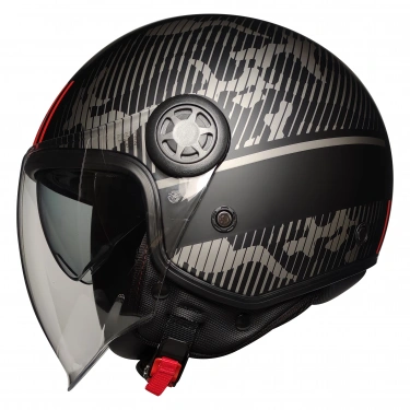 FR-612 UNIVER YARIM KASK MAT SİYAH-GRİ-KIRMIZI (GÜNEŞ VİZÖRLÜ)