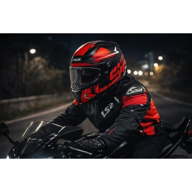 LS2 RAPID 2 CROMO MAT SİYAH-KIRMIZI FULLFACE KASK+LS2 ZOOM MONT KIRMIZI-SİYAH