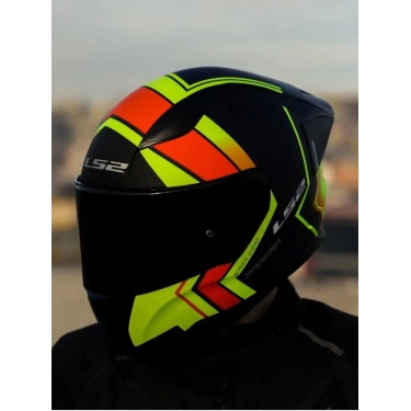 LS2 RAPID 2 RACE EXTRA MAT NEON SARI-NAVY MAVİ KASK+SPOILER+SİYAH CAM