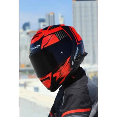 LS2 STORM 2 TRACKER SİYAH-KIRMIZI KASK (SİYAH+ŞEFFAF CAMLI)