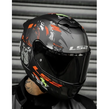 LS2 STREAM 2 ANGRY MONKEY MAT SİYAH-KIRMIZI KAPALI KASK(SİYAH+ŞEFFAF CAM)