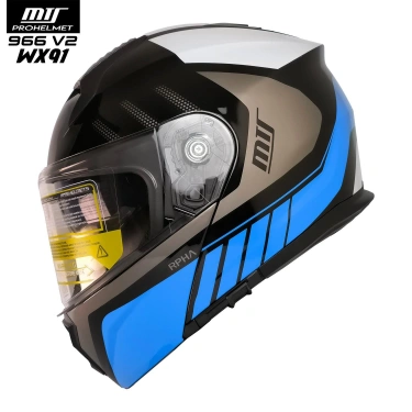 MTS 966 WX91 ÇENE AÇILIR SİYAH-BEYAZ-MAVİ KASK