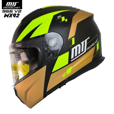 MTS 966 WX92 ÇENE AÇILIR MAT SİYAH-NEON-GOLD KASK