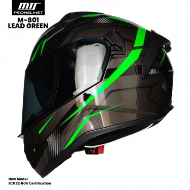 MTS M-801-SNAKE LEAD GREEN GÜNEŞ VİZÖRLÜ KASK (SİYAH CAMLI)