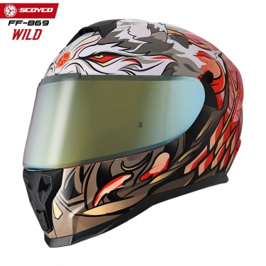 SCOYCO FF-869 WILD TURUNCU-BEYAZ-GRİ GÜNEŞ VİZÖRLÜ KAPALI KASK (SARI CAMLI)