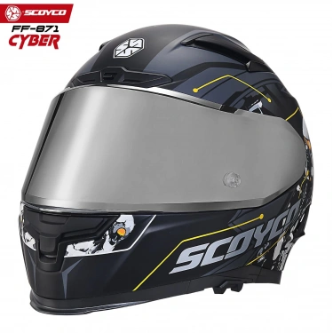 SCOYCO FF-871 CYBER MAT SİYAH-GRİ GÜNEŞ VİZÖRLÜ KAPALI KASK (GRİ CAMLI)
