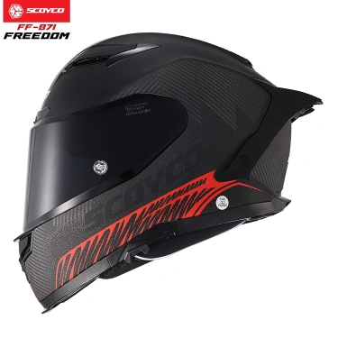 SCOYCO FF-871 FREEDOM MAT SİYAH-KIRMIZI GÜNEŞ VİZÖRLÜ KAPALI KASK (SİYAH CAMLI)