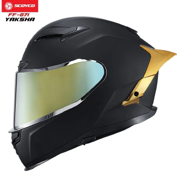 SCOYCO FF-871 YAKSHA MAT SİYAH-GOLD GÜNEŞ VİZÖRLÜ KAPALI KASK (GOLD CAMLI)
