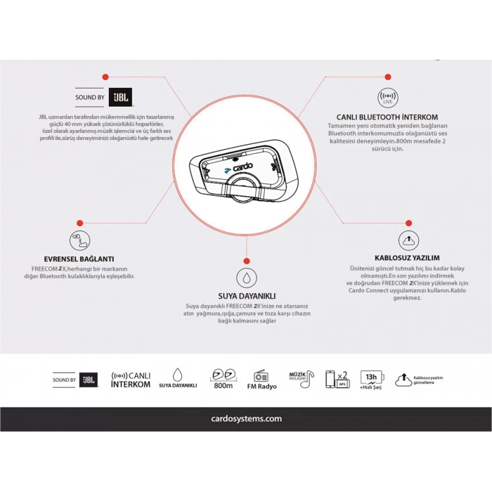 CARDO FREECOM 2X BLUETOOTH VE INTERCOM (TEKLİ PAKET)