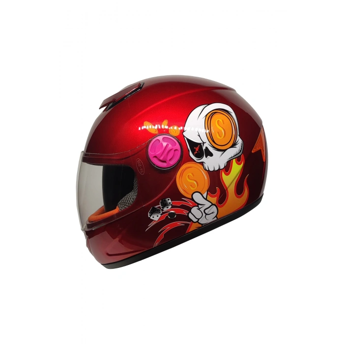 MTS SY118 ÇOCUK KASKI SKULL KIRMIZI (SİYAH CAMLI)