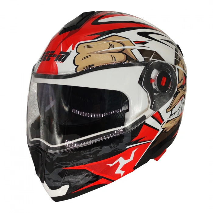 Free-M 961 Monkey Güneş Vizörlü Çeneden Açılır Kask Siyah - Beyaz - Kırmızı