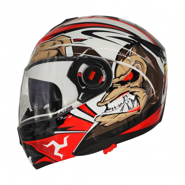 Free-M 961 Monkey Güneş Vizörlü Çeneden Açılır Kask Siyah - Beyaz - Kırmızı