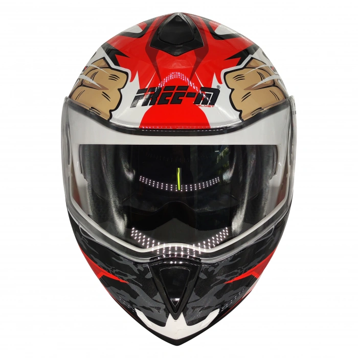 Free-M 961 Monkey Güneş Vizörlü Çeneden Açılır Kask Siyah - Beyaz - Kırmızı