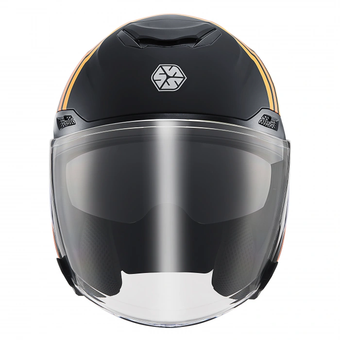 SCOYCO OF-669 TRUCK MAT SİYAH-TURUNCU YARIM KASK (GÜNEŞ VİZÖRLÜ)