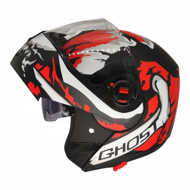 Free-M 961 Ghost Güneş Vizörlü Çeneden Açılır Kask Siyah - Beyaz - Kırmızı