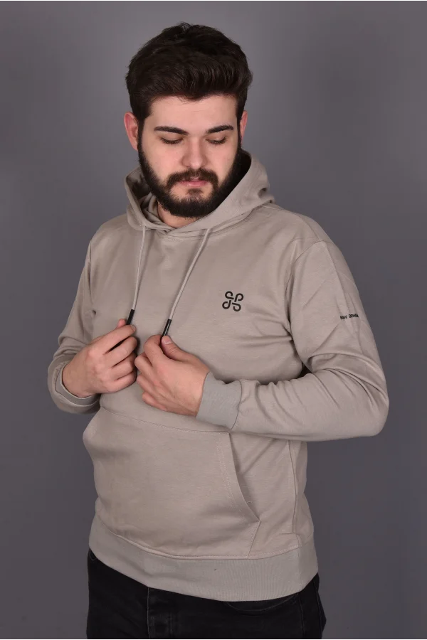 Bej Double Face Kapüşonlu Sweatshirt
