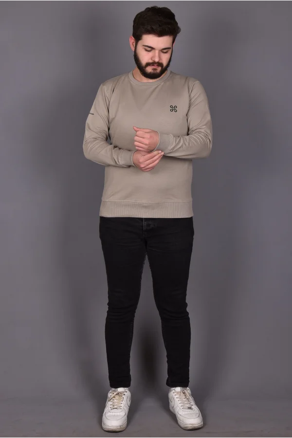 Bej Likralı Konpak Penye Kumaş Sweat