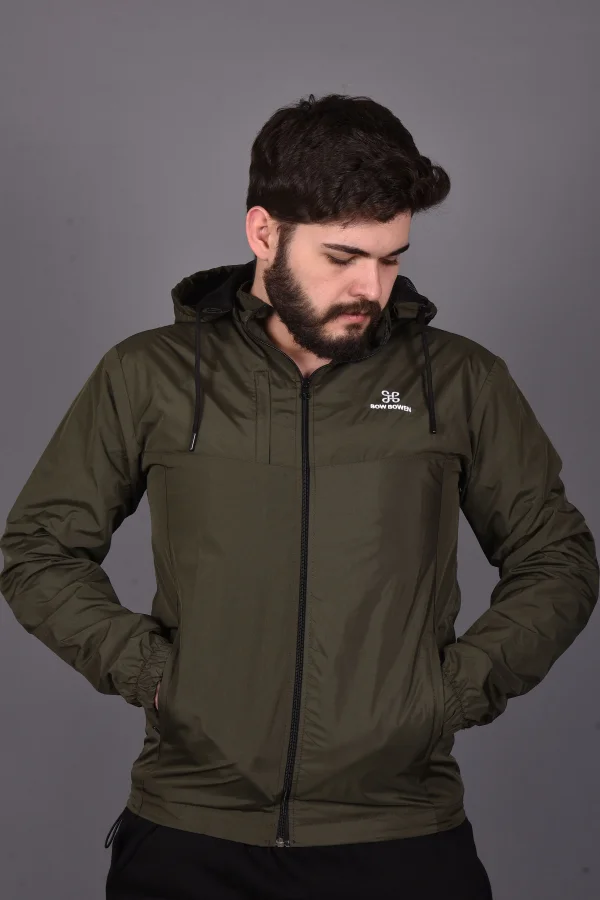 Haki Fermuarlı ve Cepli İç Astarlı Yağmurluk