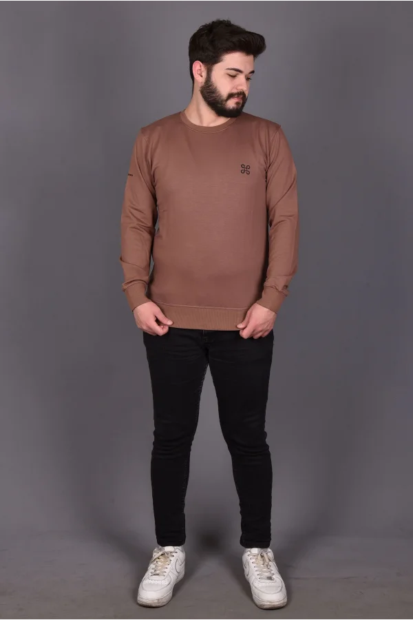 Kahve Likralı Konpak Penye Kumaş Sweat