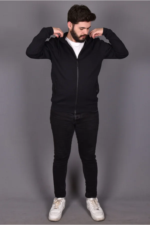 Lacivert Double Face Kapüşonlu Hırka