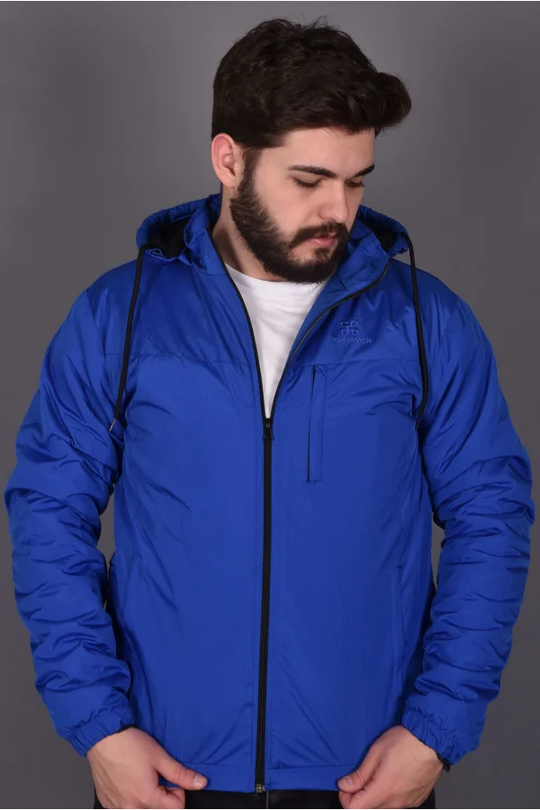 Mavi Fermuarlı ve Cepli İçi Polar Su Geçirmez Yağmurluk
