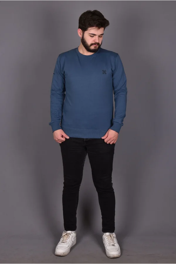 Mavi Likralı Konpak Penye Kumaş Sweat