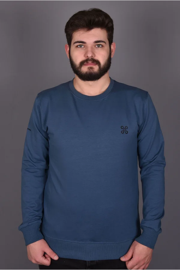 Mavi Likralı Konpak Penye Kumaş Sweat