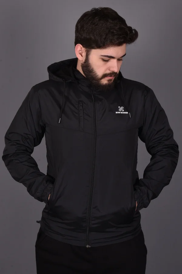 Siyah Fermuarlı ve Cepli İç Astarlı Yağmurluk