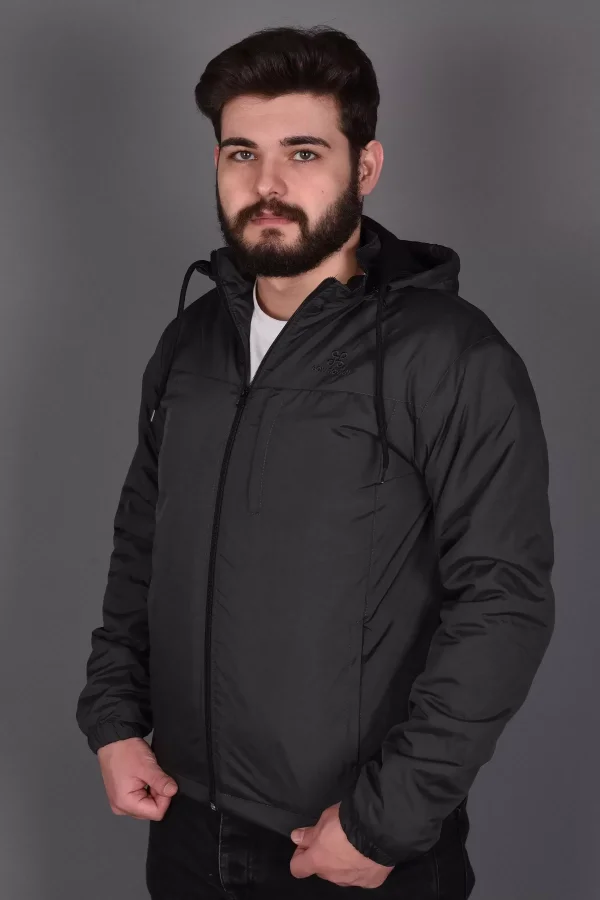 Siyah Fermuarlı ve Cepli İçi Polar Su Geçirmez Yağmurluk