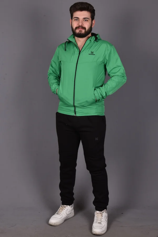 Yeşil Fermuarlı ve Cepli İç Astarlı Yağmurluk