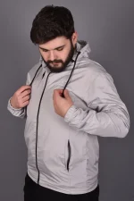Açık Gri Fermuarlı ve Cepli İç Astarlı Yağmurluk