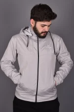 Açık Gri Fermuarlı ve Cepli İç Astarlı Yağmurluk