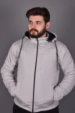 Açık Gri Fermuarlı ve Cepli İçi Polar Su Geçirmez Yağmurluk