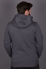 Antrasit Penye Şardonlu Üçiplik Kapüşonlu Sweatshirt