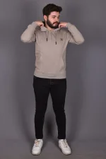 Bej Double Face Kapüşonlu Sweatshirt