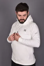 Beyaz Double Face Kapüşonlu Sweatshirt