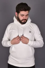 Beyaz Double Face Kapüşonlu Sweatshirt