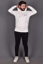 Beyaz Double Face Kapüşonlu Sweatshirt