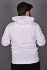 Beyaz Fermuarlı ve Cepli İç Astarlı Yağmurluk