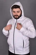 Beyaz Fermuarlı ve Cepli İç Astarlı Yağmurluk
