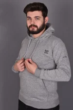 Gri Double Face Kapüşonlu Sweatshirt