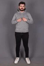 Gri Double Face Kapüşonlu Sweatshirt