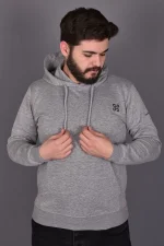 Gri Double Face Kapüşonlu Sweatshirt