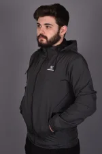 Gri Fermuarlı ve Cepli İç Astarlı Yağmurluk