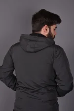 Gri Fermuarlı ve Cepli İç Astarlı Yağmurluk