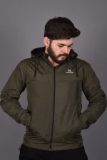 Haki Fermuarlı ve Cepli İç Astarlı Yağmurluk