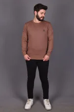Kahve Likralı Konpak Penye Kumaş Sweat